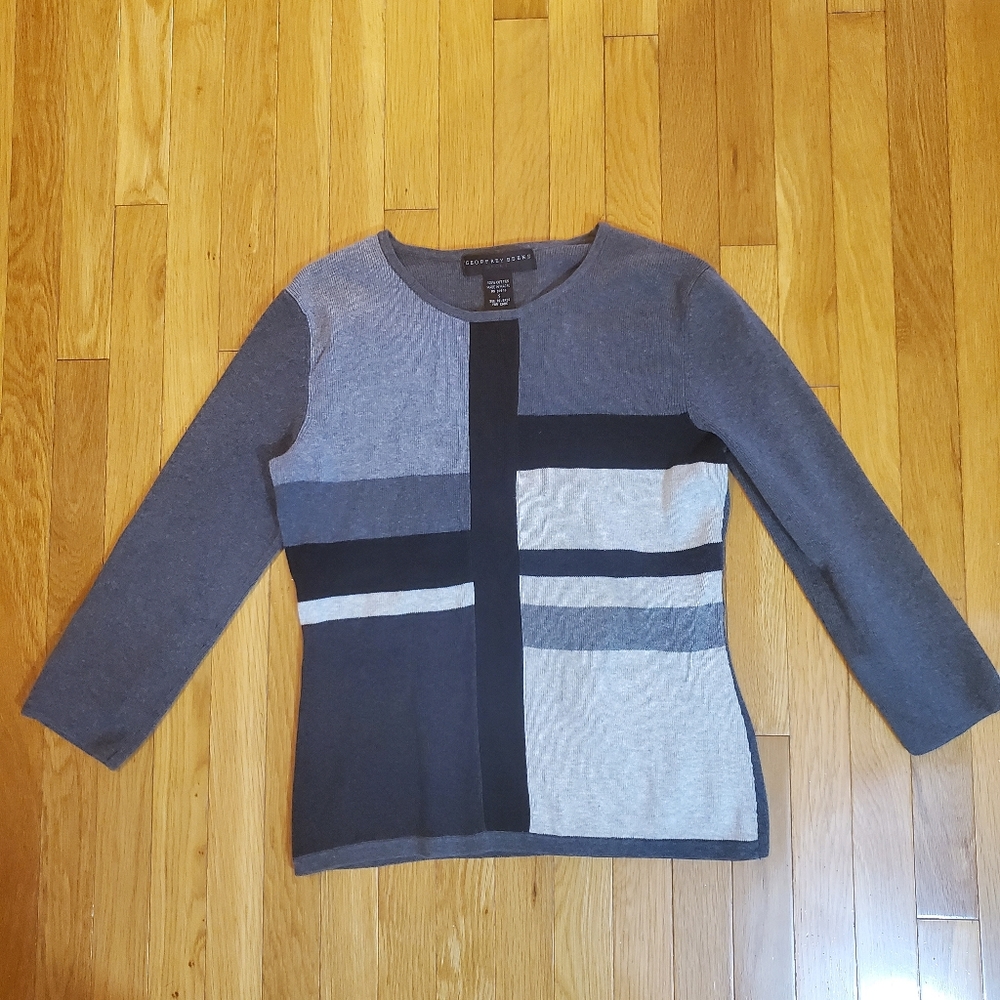 Vintage grey black geometric crewneck sweater cotton Geoffrey Beene